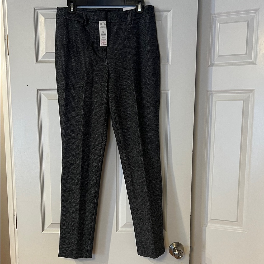 NWT Ann Taylor Grey Mini Houndstooth Slim Comfort Stretch Trouser - Size 6